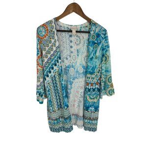 Chico's Aqua River Printed Open Front Cardigan Size 1 US M
